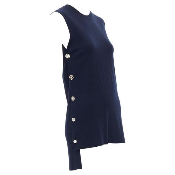 Adam Lippes Soft Clear Gold Crystal Side Buttons Hi Low Top